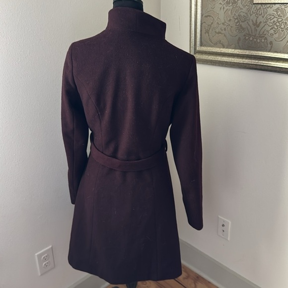 MICHAEL Michael Kors Asymmetrical belted wool merlot coat Sz M - Picture 7 of 15